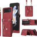 Asuwish Phone Case for Samsung Galaxy Z Flip 4 5G 2022 Wallet Cover with Wrist Crossbody Strap Lanyard Credit Card Holder Stand Shoulder Slot Leather Cell Accessories ZFlip4 Z4 Flip4 4Z Women Men Red