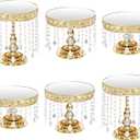 6Pcs Gold Cake Stands with Crystals, Mirror Metal Elevated Cake Display Gold Dessert Stands for Party, Wedding Reception(Mirror Golden)