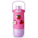 Kids Water Bottle for School 12 oz,Kids Vacuum Insulated Stainless Steel Water Bottles,Toddler Boy Water Bottle for School with Leak Proof Locking Lid(Jelly Pink)