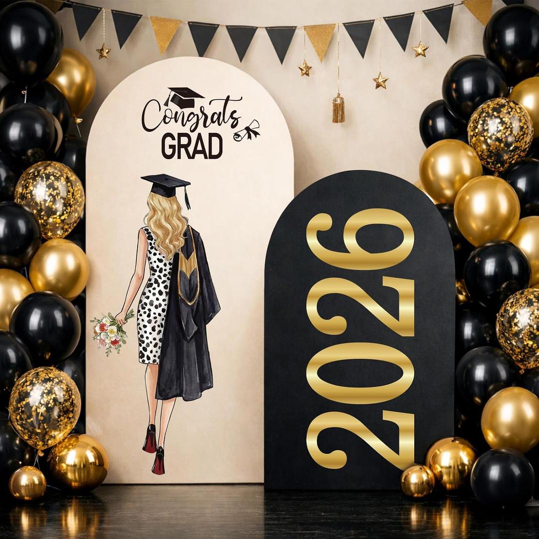 Class of 2026 Sign for Backdrop Gold and Black Acrylic Mirror Decal Letter Sticker Congrats Grad Girl Graduation Party Decorations for Grad Party, Congrats Grade 2026 Graduation Vinyl Decal Parties