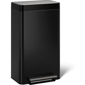Kohler K-20941-BST Kitchen Trash Can, 8 Gallon Trash Can Trash with Quiet-Close Lid and Hands Free Foot Pedal in Black Stainless Steel