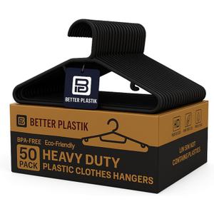 Heavy Duty Plastic Clothes Hangers  50 PCS | Space-Saving, Ideal for Daily Use Design for Shirts, Coats, Dresses, Pants, & Skirts | Durable & Lightweight