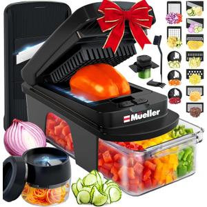Mueller ULTIMATE 12 Blade Vegetable Chopper, Mandoline Slicer and Spiralizer, Dicer, Grater, Kitchen Essentials & Accessories, Black