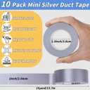 10 Pack Mini Silver Duct Tape, 1" X 150 Yards Travel Size Duct Tape, Pocket Size Heavy Duty Waterproof No Residue Tear by Hand, Multi-Use for Indoor & Outdoor Repairs, travel camping DIY projects,  1 inch x 15 Yards-10 rolls, Silver