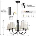 Black 5-Light Farmhouse Chandelier, Large Dining Room Light Fixture with Fabric Shades, Modern Ceiling Hanging Lamp for Kitchen Island Living Room Entryway, Dimmable E12 Base, 22 inches
