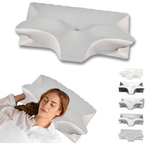 Cervical Pillow for Neck Pain Relief, Ergonomic Contour Orthopedic Pillow for Sleeping Shoulder Pain & Support, Cozy Memory Foam Neck Pillow with Pillowcase for Side Back Stomach Sleeper(Light Grey), 23*15.7*4.7