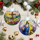4 x Christian Gifts: Stained Glass Jesus Ornament | Christmas Ornaments (Christmas Tree Decorations), Religious Holiday Ornament, Jesus Christ Decoration, Religious Gifts & Xmas Gift