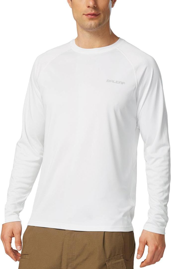 baleaf Men's Sun Protection Shirts UV SPF UPF 50+ Long Sleeve Rash Guard Fishing Running Quick Dry Lightweight (XX-Large, 01-white)