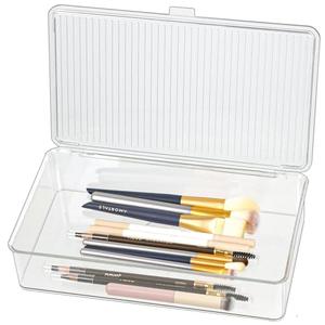 ZEXALOR Clear Plastic Storage Bin with Lid, Organizer for Pantry, Office, Bathroom, Kitchen, Snack, Tea Bag, Coffee Container (Small)