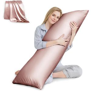 HUXMEYSON Body Pillow with Satin Pillowcase, Body Pillow for Adults, Removable Cover, Pink (20"x54")