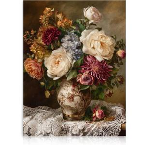 Dazzlewall Classic Floral Wall Art Decor, Vintage Maximalism Flowers in Vase Painting Retro Aesthetics Artwork Print for Bedroom Living Room Decor, 12x16 in Unframed (Multicolour)