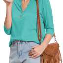 Womens Tops 3/4 Sleeve V Neck Button Down Shirts Business Casual Outfit Basic Tees Summer Top 2025 (XL)