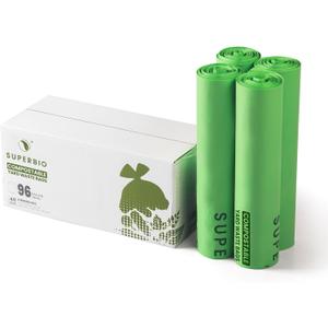 SUPERBIO 96 Gallon Compostable Lawn & Leaf Bags, Extra Thick 1.57 Mil, (36 Count Bulk), Large Yard Waste Bag, ASTM D6400, US BPI and Europe OK compost INDUSTRIAL Certified