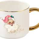 Sweet Water Decor Santa Coffee Mug, 14oz China Christmas Mug with Gold Handle, Large Holiday Winter Cup for Coffee, Tea & Hot Chocolate, Stocking Stuffer Gifts for Women