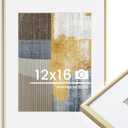 12x16 inch Metal Picture Frame - 12 x 16 Thin Aluminum Photo Frames with 9x12 Removable Mat - High Definition Plexiglass - Vertical and Horizontal Display - Wall Hook Hanging Hardware Included - Gold, Set of 1 (12x16in, 1Pack)