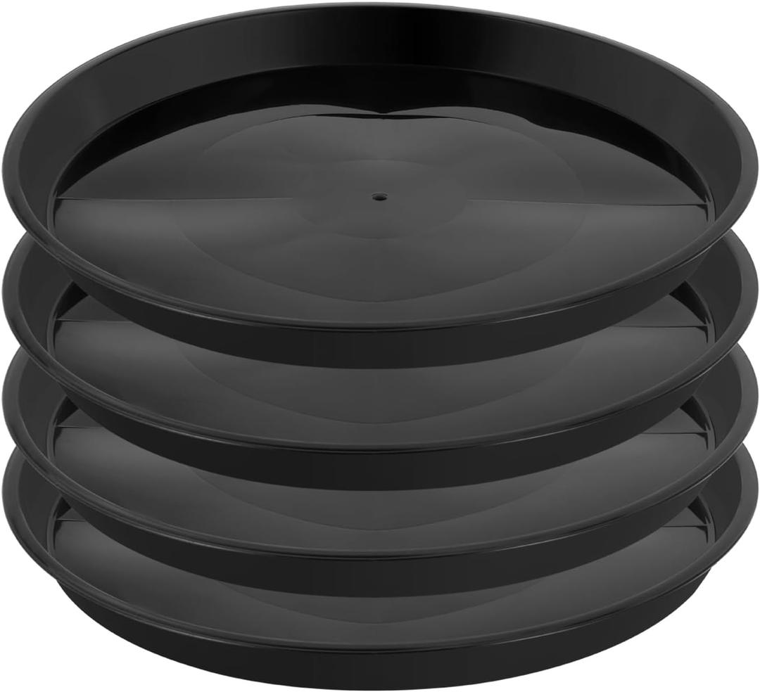 Kichwit 4 Pack 13.5 Inch (12 Inch Base) Plant Saucer, Round Plastic Plant Trays for Indoor & Outdoor, Black