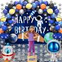 Outer Space Birthday Party Decorations 96PCS Set with Backdrop, Table Cover, Star Garland, Rocket & Astronaut Foil Balloons, Cake Topper, Latex Balloons for Kids Party