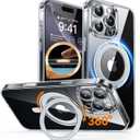 CANSHN 360 Spin Magnetic Stand for iPhone 16 Pro Case with Camera Control [Full Camera Protection] [Compatible with Magsafe] Non-Yellowing Shockproof Protective Phone Cover 6.3" - Clear