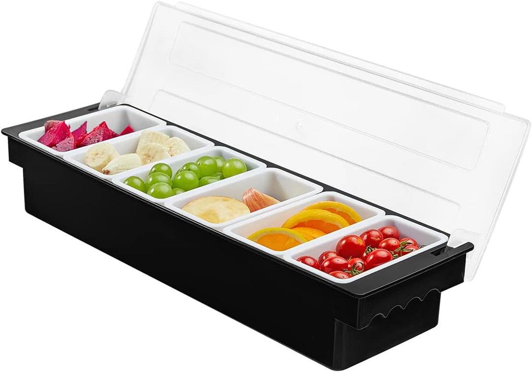 Ice Chilled Serving Tray Condiment Pots 6 Compartment Condiment Server Caddy (6 Compartments)