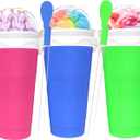 3PCS Slushie Maker Cup,DIY Magic Quick Frozen Smoothies Cups for Homemade Milk Shake Ice Cream Maker, Cooling Cups, Double Layer Squeeze Slushy Maker Cup,Birthday Funny Gifts for Friends &Family (350ML, Bule+Pink+Green)