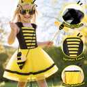 Latocos 8pcs Bee Costume Kids Toddler Light Up Bumblebee Tutu Dress Bee Wings Bag Socks Halloween Dress Up Gift (Yellow), Size: 110(3-4T)