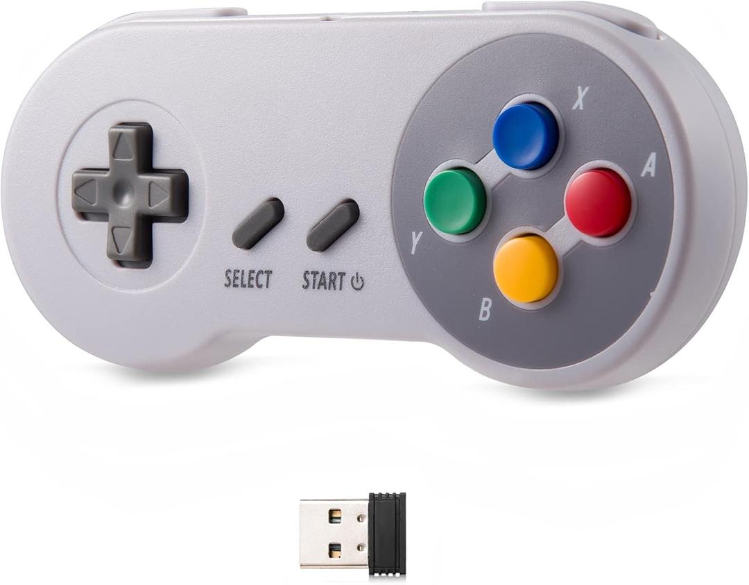 KIWITATA Retro SNES USB Controller, 2.4G Rechargeable Wireless SNES Remote Emulator Gamepad Controller for Windows 11/XP/8/7 MAC RetroPie (1 pack colorful button)