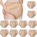 10 Pcs Adult Plastic Diaper Cover Pull-On Cover Plastic Pants Reusable Incontinence Waterproof Pants(Small,Beige)