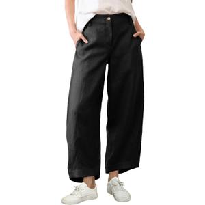 Xiaoxuemeng Linen Pants Women Wide Leg Capri Beach Pants Elastic Waisted Baggy Linen Trousers, XL