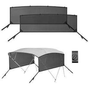 Detachable Clip in Bimini Top Mesh Sidewalls, Boat Sun Shade Universal Fit for 4 Bow Bimini Tops, with Straps Clips (Bimini Tops Not Included)