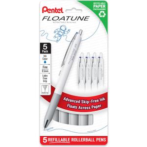 Pentel Floatune Retractable Rollerball, 0.5mm Fine Point, Blue Ink, 5-pk (BZN205PF5C)