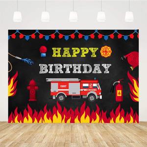 Fireman Birthday Backdrop for Boys - Firefighter Happy Birthday Background with Firetruck - 5x3ft Kids Party Backdrop