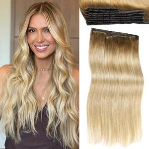 LADY MIRANDA Ombre Blonde Human Hair Extensions 18 Inch 100G 8PCS PU Weft Hair Extensions Real Human Hair Micro Bedas Remy Hair Extension Glueless Invisible Skin Weft for Daily Use (4M22, 18 Inch)