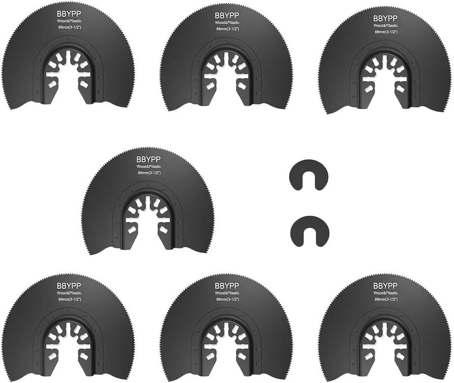 7pcs Semi Circular Oscillating Saw Blades for Cutting Wood Plastic Soft Metal, 3-1/2 Inch (88mm) Oscillating Multitool Quick Release Saw Blades Fit Most of Oscillating Tool