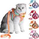 JSXD Cat Harness,Leash and Collar Set,Escape Proof Kitten Vest Harness for Walking,Easy Control Night Safe Pet Harness with Reflective Strap and Bell for Kitten,Fit for Puppy,Rabbit (Medium (Pack of 1), Orange/Blue)