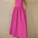 PRETTYGARDEN Maxi Dresses for Women 2026 Summer Casual Sleeveless Patchwork Flowy Vacation Sundress Knit Long Work Tank Dress (Pink, S)
