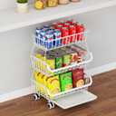 3Tier Rolling Pantry Cart with Wheels, Stackable Wire Storage Floor Organizer for Kitchen Pantry Snack Shelves, Fruit Basket Stand, Vegetable Storage Rack for Food Snacks Onion Potato, White