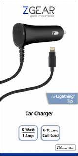 ZGear Lightning Cable Car Charger - Black, 6 ft