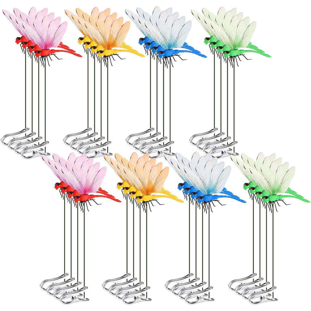 Yalikop 20 Pack 3D Dragonfly Garden Stakes Decor, 4 Color Outdoor Yard Ornaments, Waterproof Plastic Dragonfly Decorations for Garden, Lawn, Flower Pots & Patio, Adds Color and Helps Deter Birds