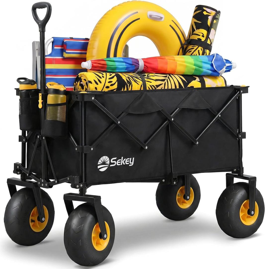 Sekey Heavy Duty Beach Wagon with 9" Big Sand-Proof Wheels – 600lb Capacity, 200L Oversized Foldable Cart | Adjustable Handle & All-Terrain Tires for Sand, Camping, Groceries
