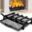 Fireplace Grate 17 Inch- Wood Stove Fireplace Log Grates Set with Ember & Ash Trays Pan, Heavy Duty Wrought Cast Iron Rack Holder Pit for Indoor Outdoor Chimney Hearth