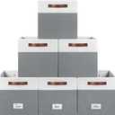 FinishingBo 6-Pack Storage Cubes with Handles & Label Holders Basket, Closet Cube Home Organizer Bins(White/Dark Grey, 13 x 13 x 13 inch)