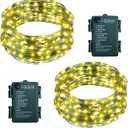 2 Pack Christmas Fairy Lights Battery Operated, Total 66Ft 200 LED String Light with Auto Timer 8 Modes Green Copper Wire Twinkle Lights for Bedroom Wreath Wedding Christmas (Warm White)