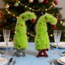 Set of 2 Lime Green Christmas Table Tree - 17Plush Griinchs Style Christmas Tabletop Mini Tree Decorations with Red Balls, Indoor Xmas Home Decor for Table Office Mantle
