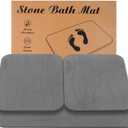 Stone Bath Mat, Set of 3,Diatomaceous Earth Shower Mat, Non-Slip Super Absorbent Quick Drying Bath Mat for Bathroom Floor, Grey
