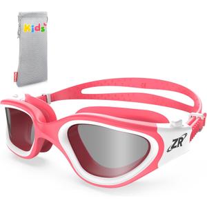 ZIONOR Kids Swim Goggles, G1 MINI UV Protection Anti-Fog Polarized Swimming Goggles for Age 6-14 (A9(bright Smoke Lens + Pinkwhite Frame))
