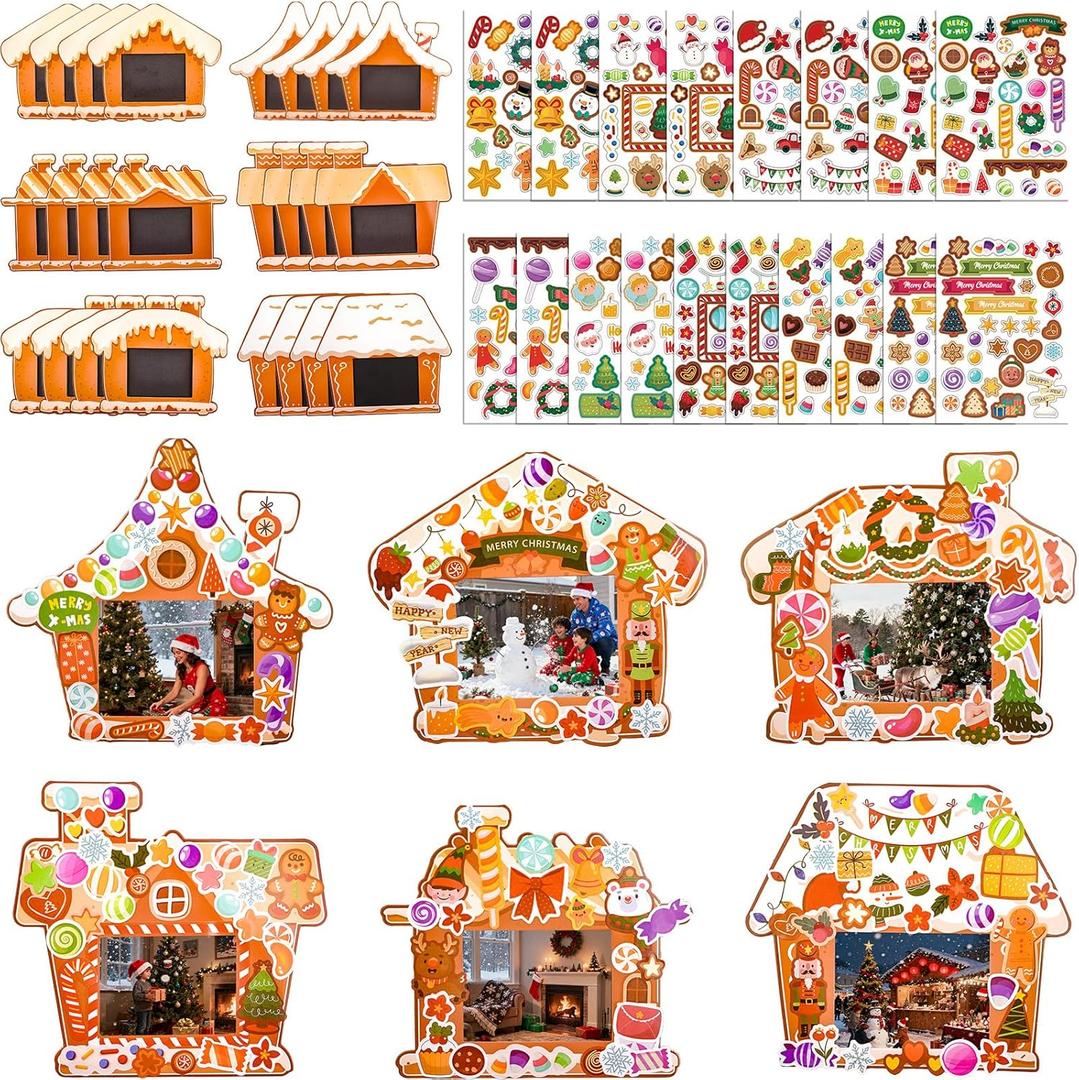 X Hot Popcorn 67 PCS Christmas Picture Frames Ornament Kit Xmas DIY Gingerbread Candy Photo Ornaments Christmas Photo Frame Present Set for Xmas Tree Holiday Party Art Decorations