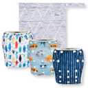 Nora's Nursery Reusable Swim Diapers and Wet Bag - One Size Fully Adjustable - Seaside Unisex 3 Pack with Wet Bag