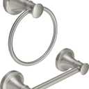 RUMOSE Toilet Paper Holder and Hand Towel Ring Brushed Nickel Wall Mount Bathroom Hardware Accessories 2 PCS Set Flexible Pivoting Toilet Tissue Roll Holder and Towel Hanger, Stainless Steel