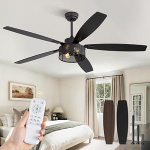 Farmhouse Ceiling Fans with Lights and Remote, 60 Inch Industrial Black Caged Ceiling Fans for Living Room Bedroom Kitchen, 6 Speed Reversible Quiet DC Motor, Dual Finish 5 Blades Farmhouse Ceiling Fans with Lights and Remote, 60 Inch Industrial Black Caged Ceiling Fans for Living Room Bedroom Kitchen, 6 Speed Reversible Quiet DC Motor, Dual Finish 5 Blades