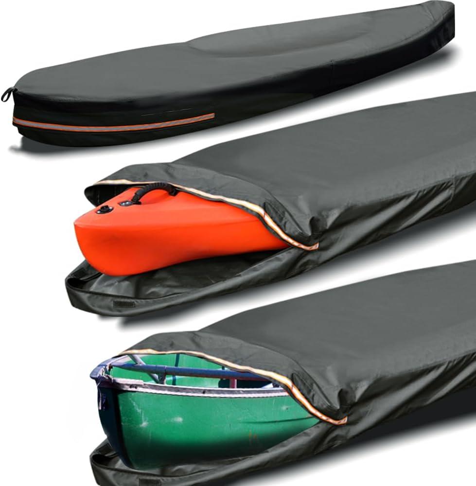 Kayak Cover 10 ft 600D Tear Resistant Trailerable Kayak Covers for Outdoor Storage, Waterproof & UV-Proof Heavy Duty Canoe Cover for Indoor/Outdoor Storage(Grey) Fit 12 13ft Kayak Storage
